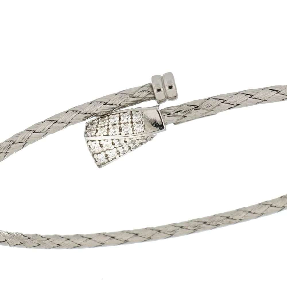 Made in Italy Sier Braided Bracelet Pave Cz Detail Handcrafted Elegant Lightweight Jewelry