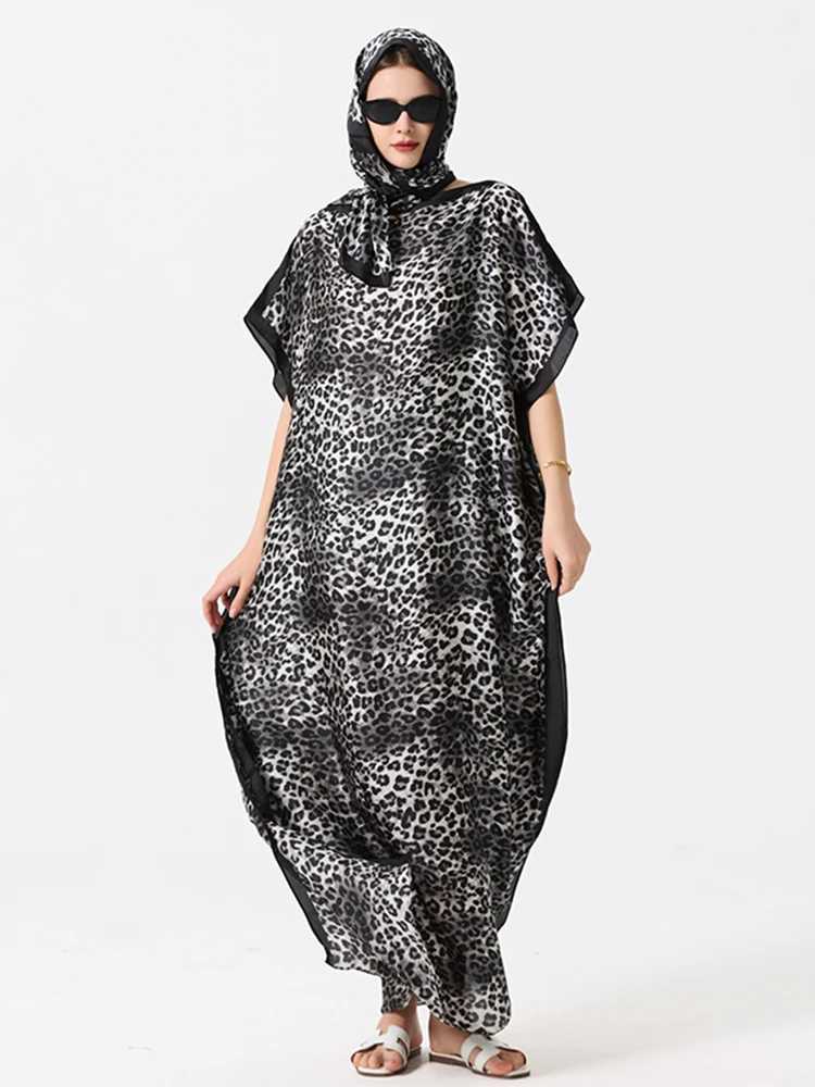 New Malaysian Muslim Leopard Print Dress Women Loose Arabic Long Maxi Dress Summer Sunscrn Abaya Beach Hijab Dress Plus Size X250514