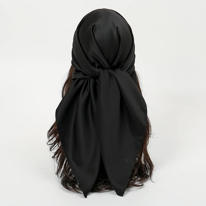 Plain Silk 90 Square Scarf Satin Headband For Muslim Woman Hijabs Wraps Fashion Hair Scarf Casual Islam Turban Female Bandbana 250514