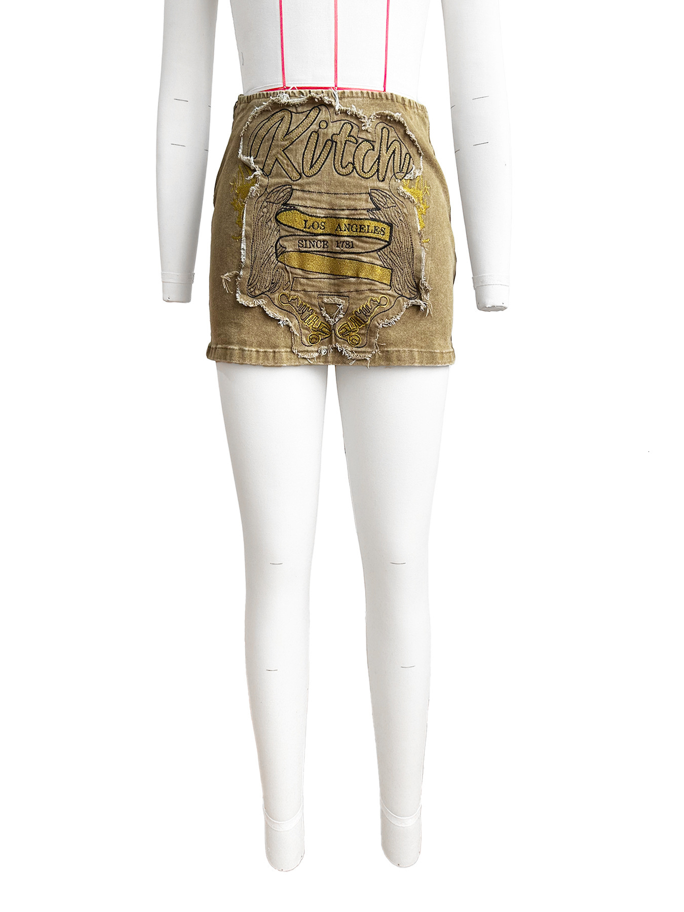 HR88015 Fashion Womens Clothing Patch Embroidered Zipper Skirt Short Skirt