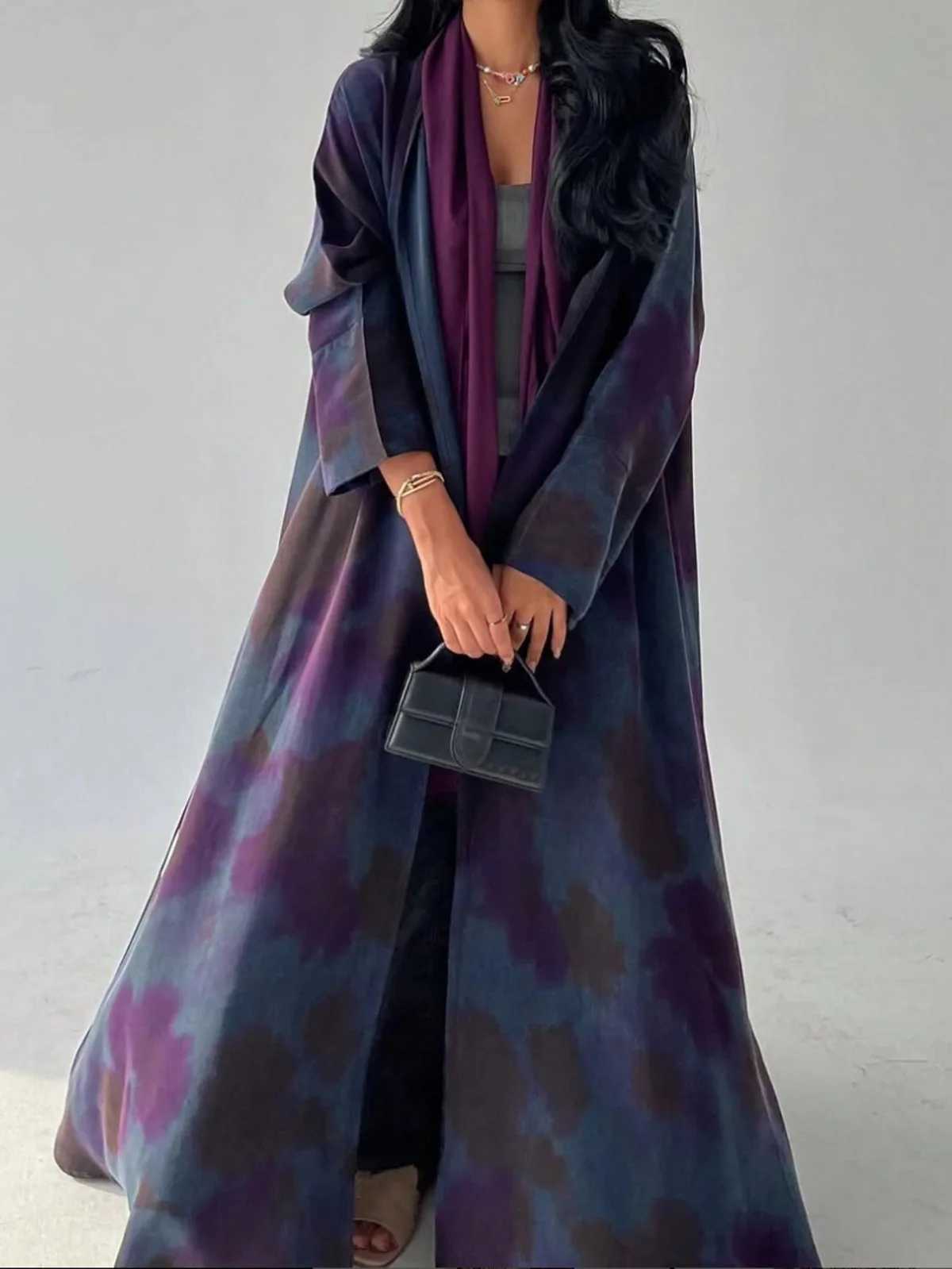 Middle Eastern Loose Abaya Muslim Full Slve Printed Open Front Abayas Women Jilbabs Islamic Maxi Dresses Turkey Kaftans X250514