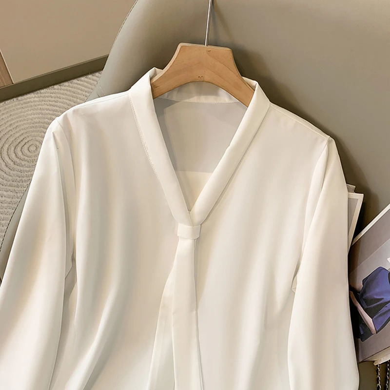 Plus Size Chiffon Shirt Blouse Women Spring Long Sleeve Lady Office Black Or White Large L4XL 250514