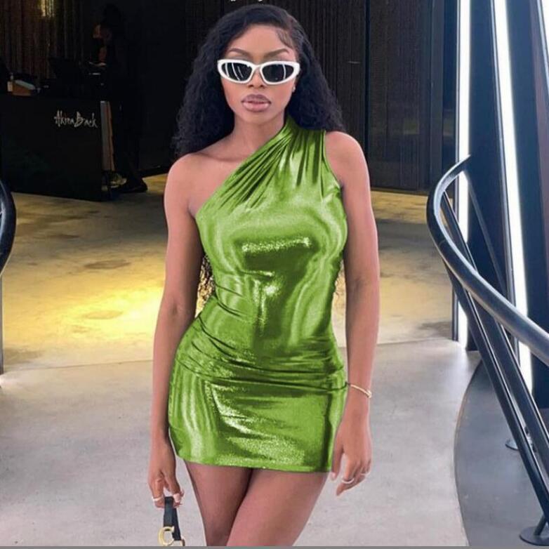 Womens fashion 2023 spring new sexy slim solid color diagonal shoulder sleeveless buttock dress