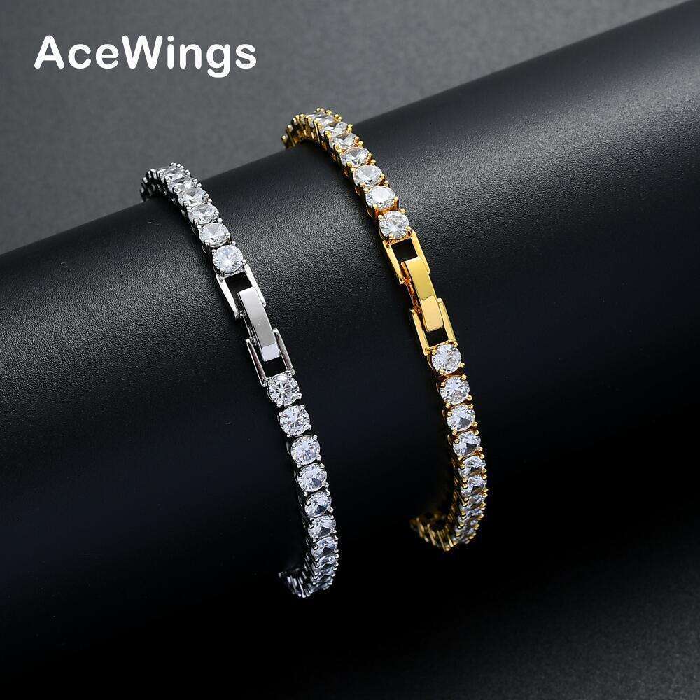Copper Easy Buckle Chain Tennis 3mm 4mm 5mm Zircon Single Row Hip Hop Bracelet