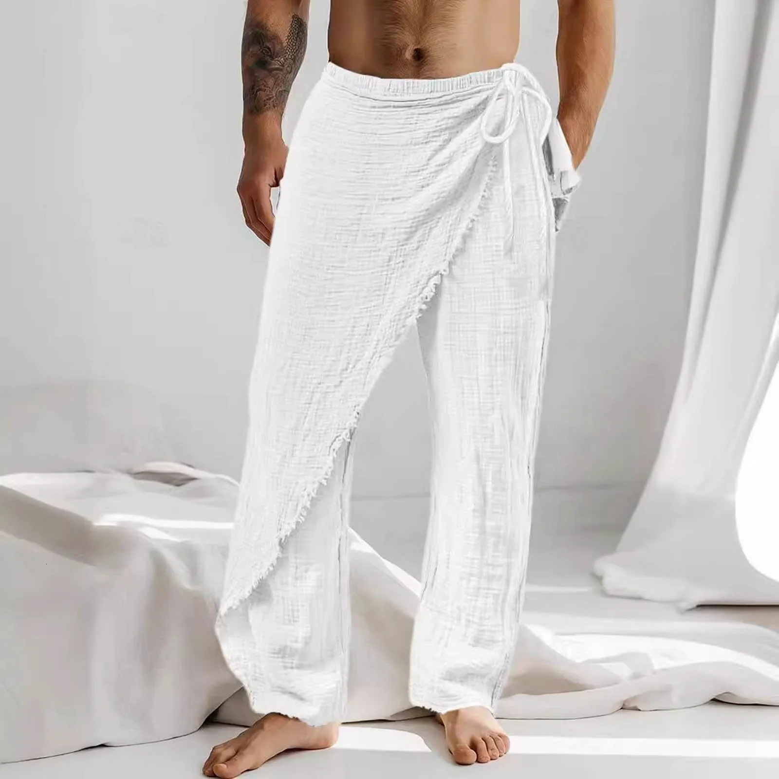 MenS Casual Pants MenS Breathable Loose Beach Cotton Patch Men Elastic Camping Hiking Fishing Climbing Outdoor Sports Trousers 250513