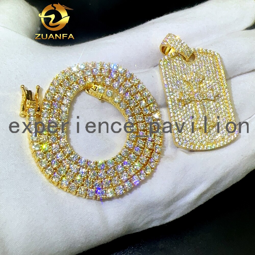 Pass Diamond Tester Lab Diamond Pendant Iced Out Jewelry Custom Cross Dog Tag 925 Silver Necklace Pendant Hip Hop