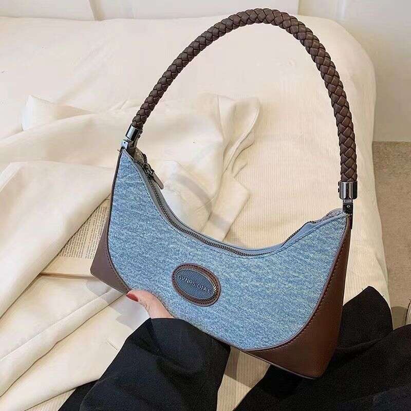 Denim for Women 2025 New Fashion and Medieval Underarm with Small Size Texture One Shoulder Handheld Stick Bag