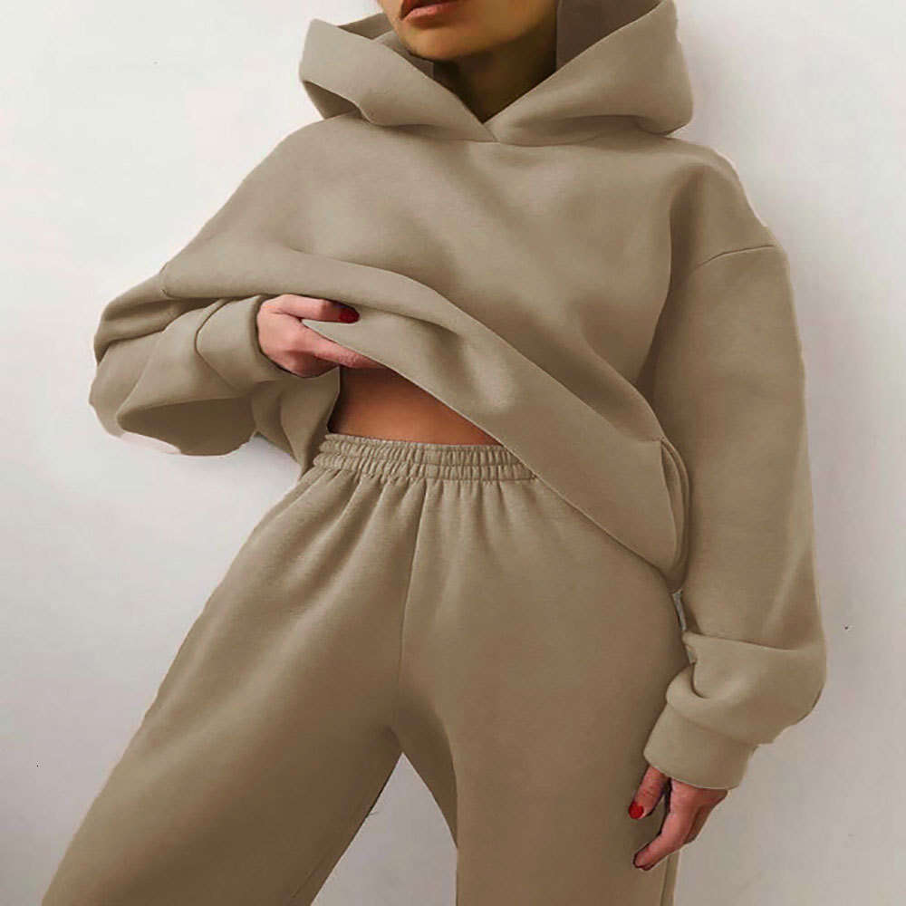 2025 Spring Womens Solid Color Casual Fashion Pants Thickened Sports Hoodie Set for Women Gentle Wind Non-ironing Long Versatile New Pattern New Arriv