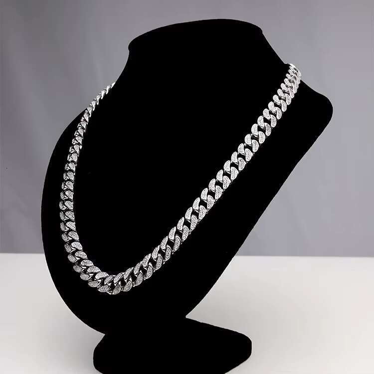 High quality men's necklace, hip-hop ice out CZ pure sier Cuban chain necklace