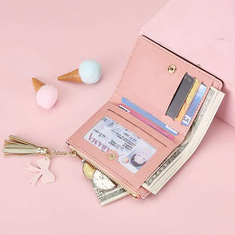 Cute PU Leather Short Women's Wallet Female Small Zipper Coin Purses Money Bags for Student Girls Credit Card Holder Hasp Clutch