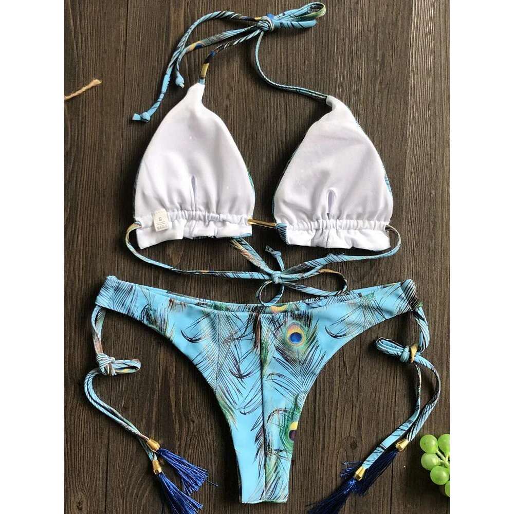 RUOTONGSEPT Sexy Micro Bikinis Set 2022 New Swimsuit Women Feather Print Bandage Swimwear Female Bathing Suit Brazilian Biquinis