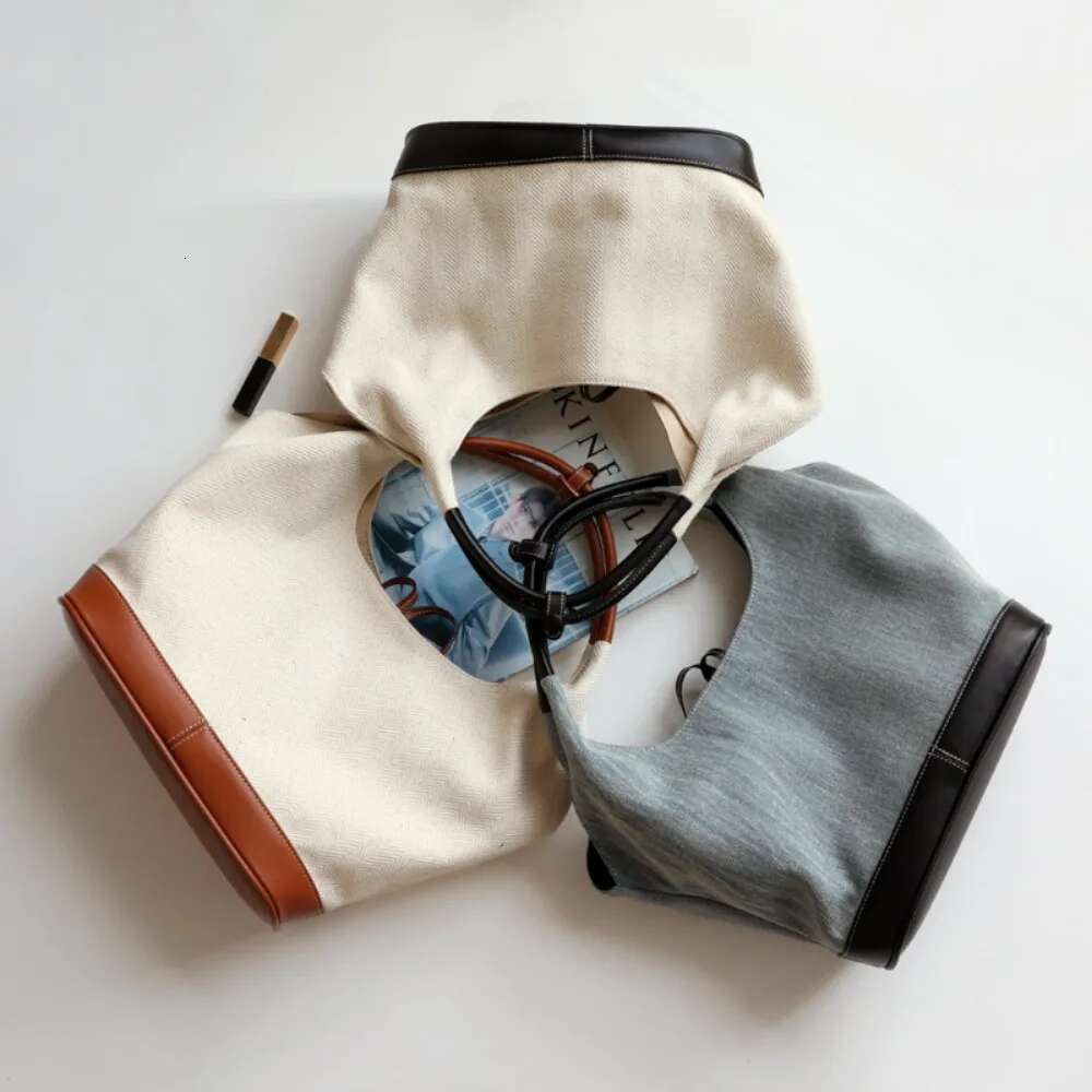 Casual Large Capacity Exposure Simple Canvas Handbags All-Match Patchwork Lazy Shoulder Commuter Practical Women Underarm Bags