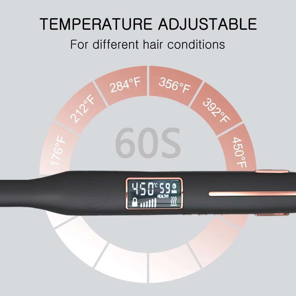 Thinnest Plate Curler Mini Straightener 2 in 1 Titanium Pencil Narrow Flat Iron with LCD Display for Short Beard Hair