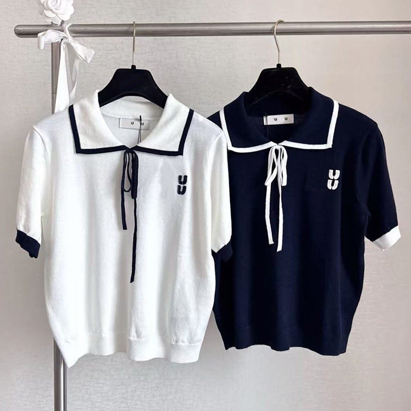 Designer Womens Casual POLO Collar Letter Tshirts 2025 Summer Versatile High Quality Campus Knitted Short Sleeved Shirt