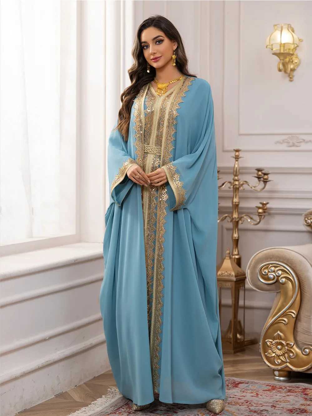 Eid Women Abaya Dress Muslim 2 Piece Set Cardigan with Inner Dress Lace-up Robe Caftan Robe Jalabiya Ramadan Morocco Kaftan 2025 X2505141