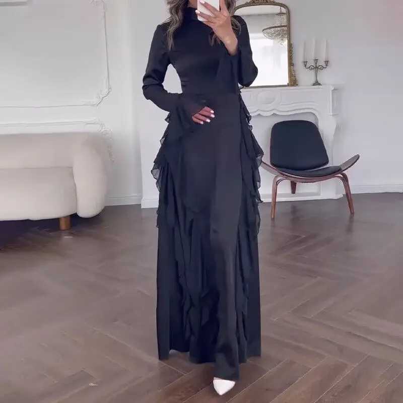 Women Temperament High Waist Long Dress Gown Muslim Patchwork Party Robe Arab Bandage Evening Dress Kaftan Abaya X250514