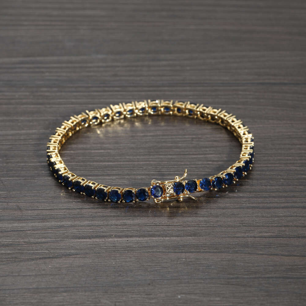 4mm Blue Full Single Row Men's Bracelet Trendy Hip Hop Accessories Zircon Tennis Chain