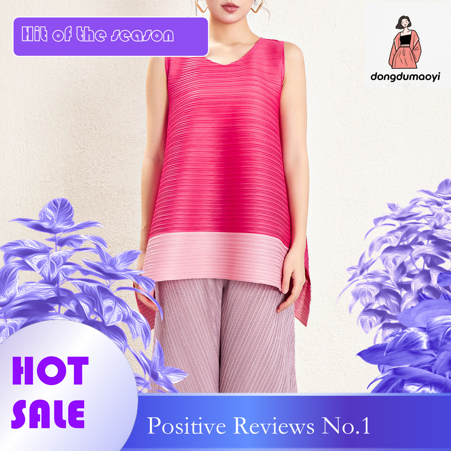 dongdumaoyi Miyake plus size vest top women's 2024 summer new item color blocked irregular pleated loose sleeveless t-shirt