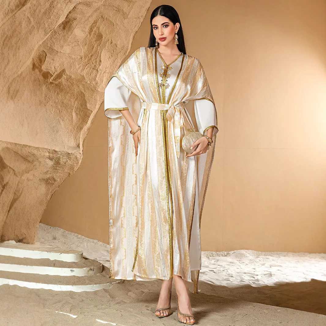 Dubai Abayas Kimono Muslim Sets for Women Satin Evening Party Dress Turkey Kaftan Eid Djellaba Islam Jalabiya Femme Robe Caftan X250514