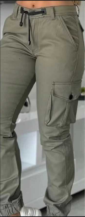 Womens Work Pants 2025 Autumn Winter Latest Urban High Waist Multiple Pockets Design Cuffed Cargo Pants Slim Fit Trousers M250514