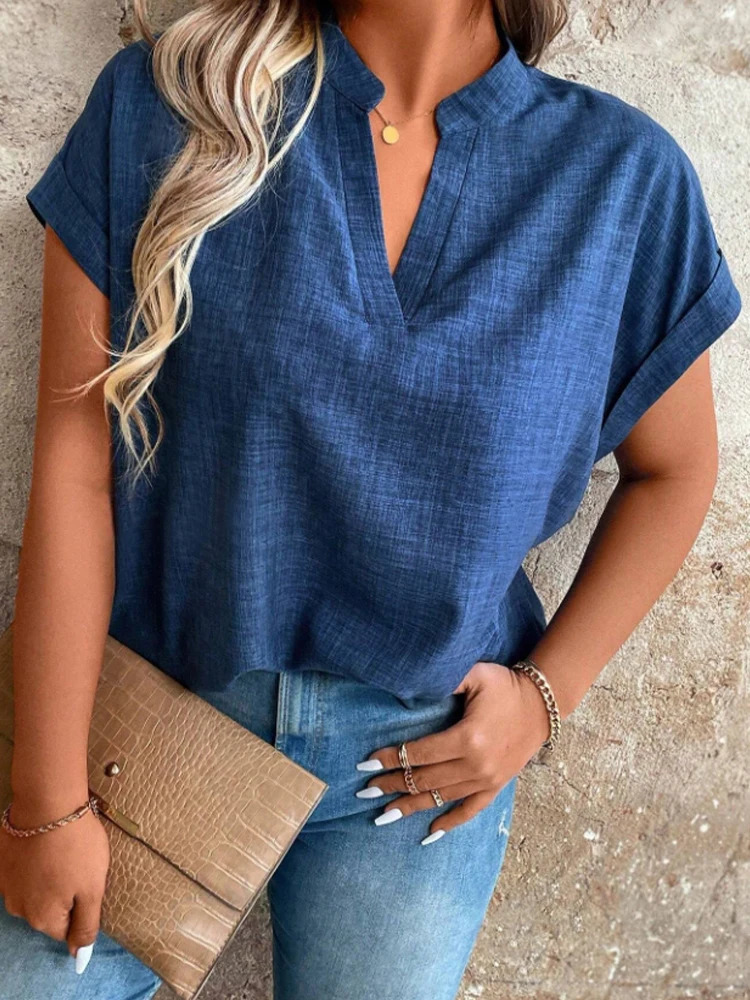 Stylish and Elegant Latest Spring Summer Womens Top with a Notched VNeck Batwing Sleeves 250514