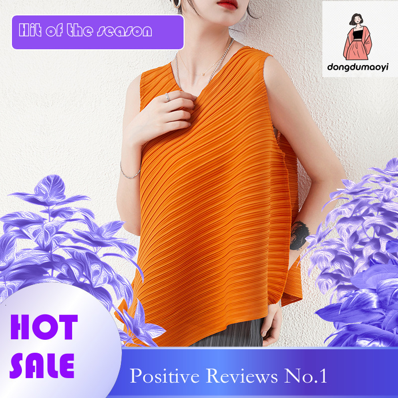 dongdumaoyi Three Mansion Pleated Top Design Sense for Women's Minority Summer New Asymmetric Loose Large T-shirt Short Sleeve