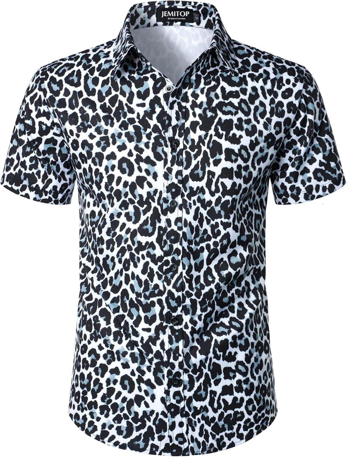 Mens Polo shirt Men's Stretchy Causal Leopard Cheetah Print Short Sleeve Slim Fit Button Up Shirt Polos shirts tshirt Casual tops summer clothes