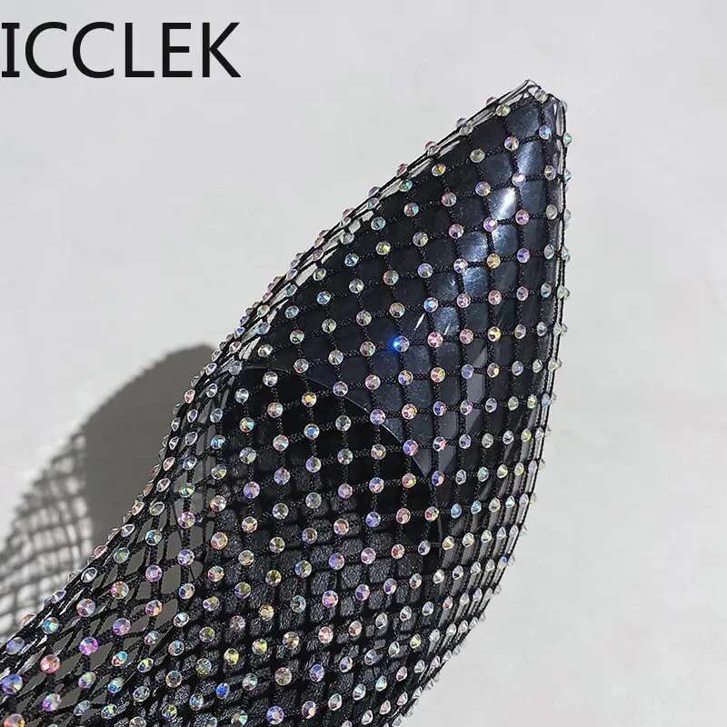 Fashion Crystal Transparent PVC Mesh Upper Ankle Boots for Women Pointed Toe High Heels Shoes Woman atos De Mujer A096