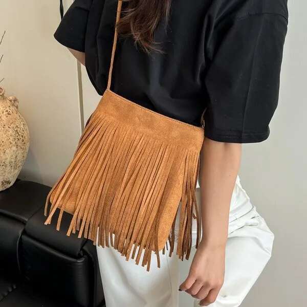 2025 Korean Matte Messenger Bag Women, Niche Fringed Shoulder Bag, Anti-Theft Casual Crossbody Purse For Daily Use & Travel