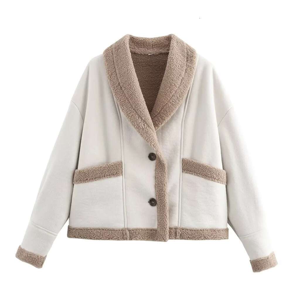 BM&MD&ZA autumn and winter women's new all-match fashion fur integrated lapel long-sleeved loose casual cotton jacket