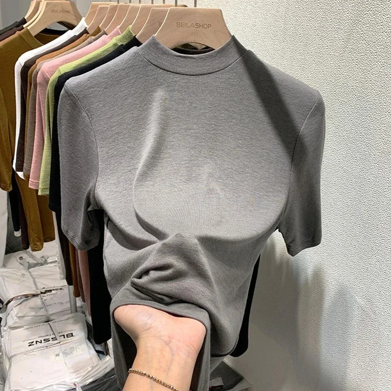 clear Spring Short Sleeve TShirt Women Solid Simple Casual Soft AllMatch Basic Tops Tees Summer Fashion 250514