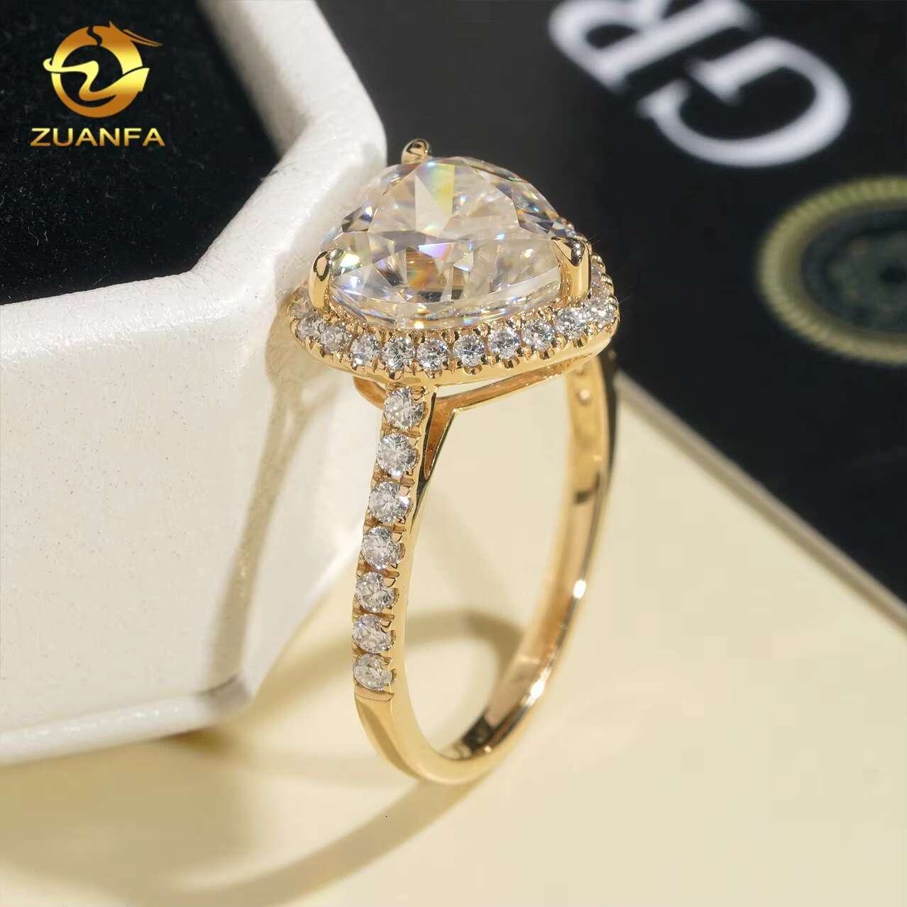 Pass Diamond Tester Hot Selling 3ct Rings 14k Gold Heart Moissanite Engagement Ring for Women