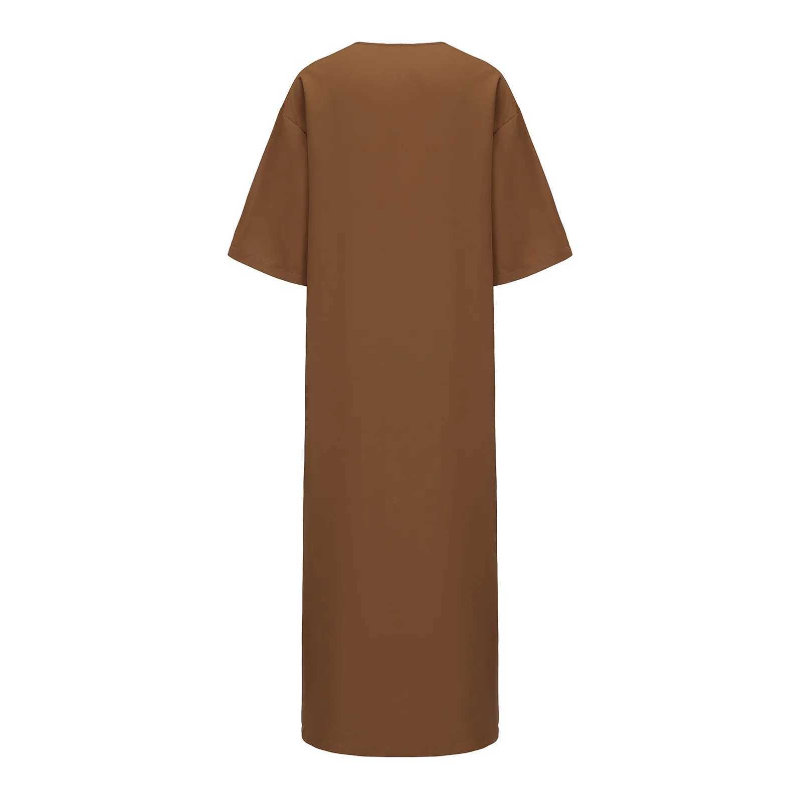 2025 MenS Muslim Jubba Thobe Solid Color Vintage Crew Collar Long Sleeve Robes Abaya Casual Male Islamic Arabic Kaftan X250514