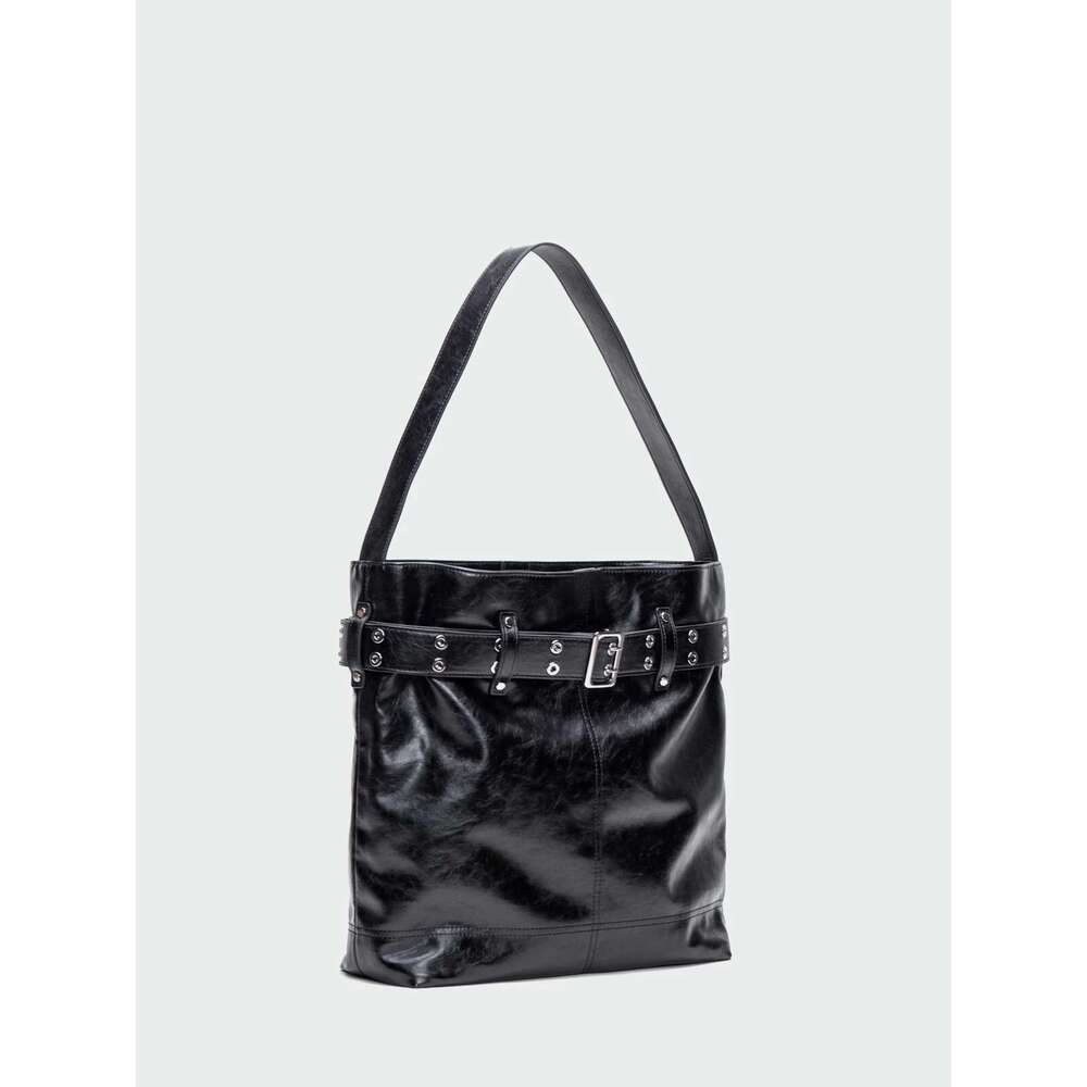 Belt Oil Wax Leather Tote Large Capacity Commuter Bucket Casual Soft Versatile Shoulder Bag
