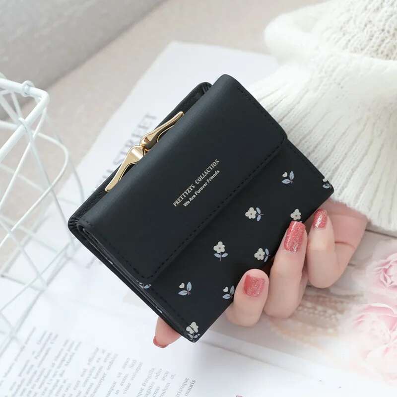 Flower Purse Leather Pocket Ladies Clutch Women Short Card Holder Cute Girls Wallet Cartera Mujer Coin Bag