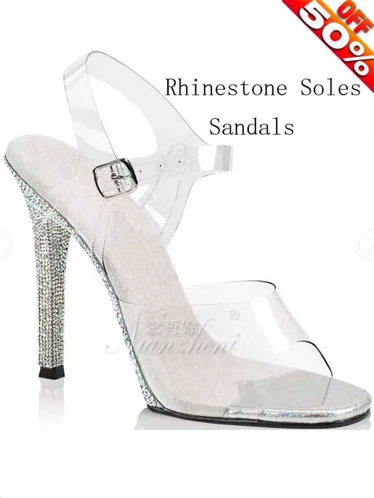 12cm high heel shoes modeling performance bikini competition shoes rhinestone soles stripper fetish sandals evening 5 inches W250514