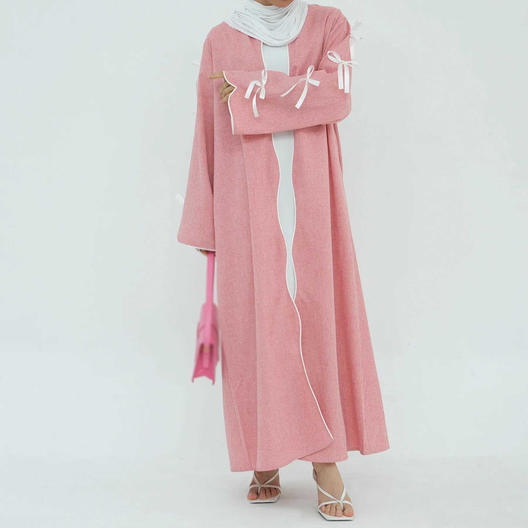 Eid Muslim Abaya Women Cardigan Jalabiya Morocco Party Dresses Dubai Abayas Kaftan Vestidos Arab Long Robe Bowknot Slve Abaya X250514