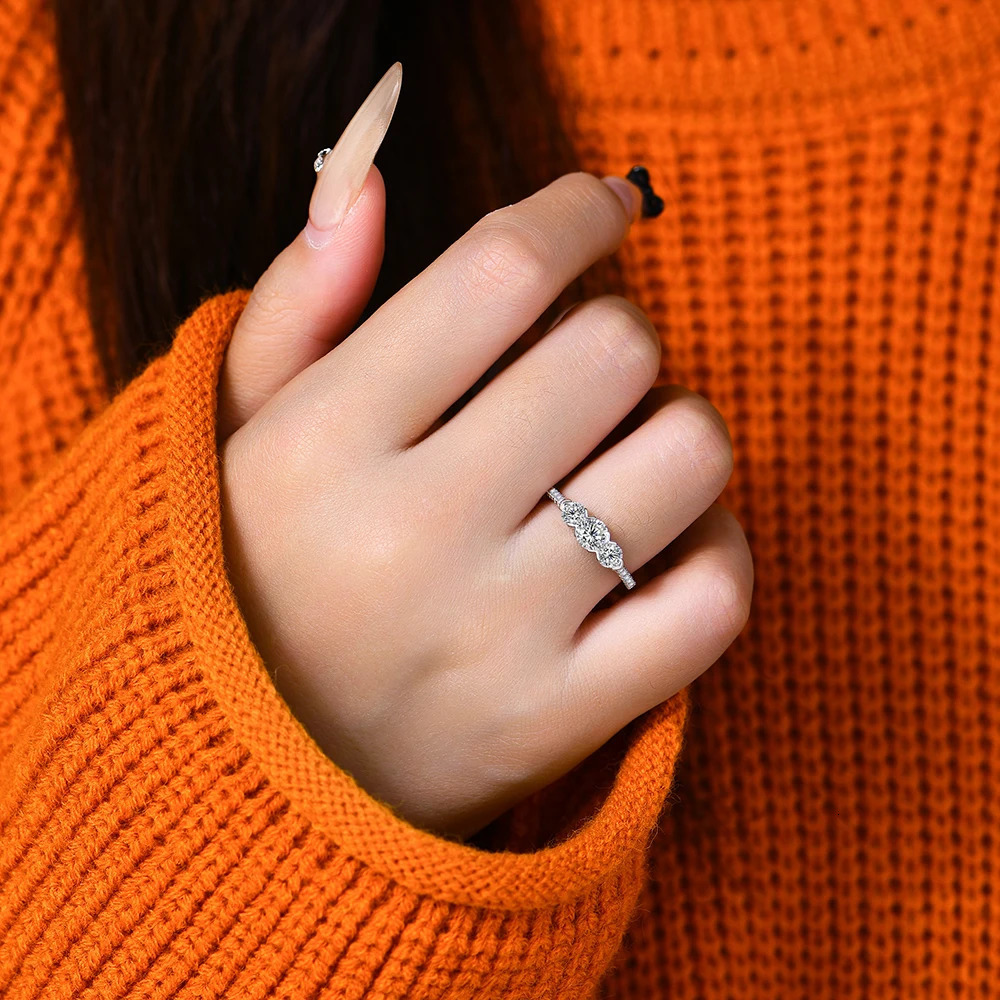 ATTAGEMS Three Round Cut Diamond Rings for Women Men 1.2CTW S925 Silver Gold Plated Engagement Party Jewelry Gift 250509
