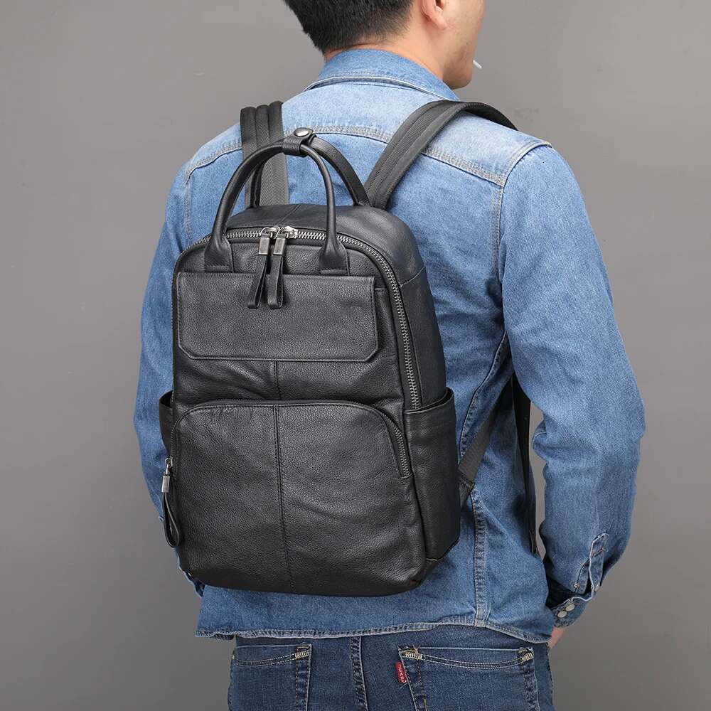 WESTAL Men's Leather Schoolbag Large Capacity Leisure Business Travel Computer Bag Simple Backpack For Men
