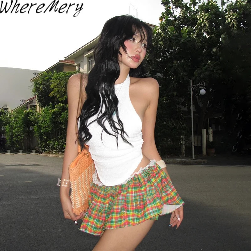 WhereMery Casual Sexy Stripe Print Mini Skirts Temperament Summer Women Beach Sunshine Skirt Fashion Elasticity Short Dress 250514