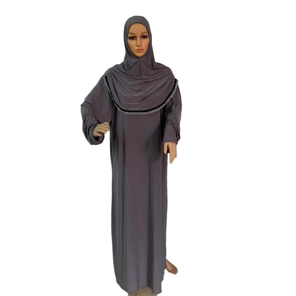 H118 Fr size muslim dress with attached hijab pray khimar kaftan burqa abaya robe hijab middle east clothing X250514