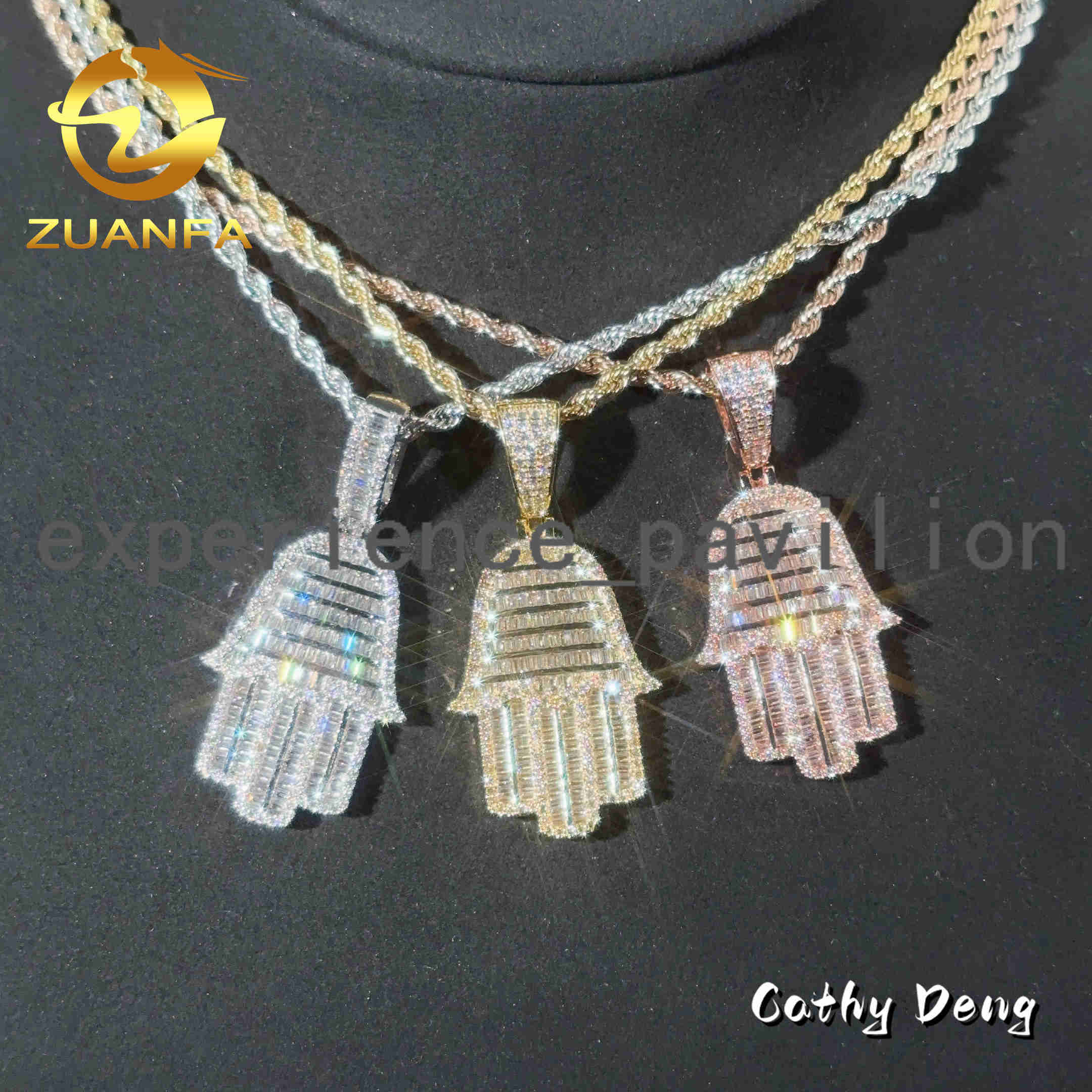 Instock Shipping Lab Diamond Pendant Hand Baguette Cut Hip Hop Pendant 925 Silver Moissanite Pendant With Free Rope Chain