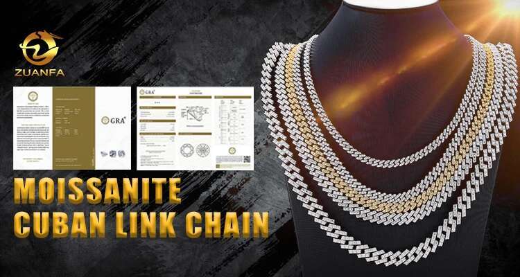 Pass Diamond Tester 925 Sterling Silver Hip Hop Jewelry Men Necklace 8mm 2 Rows Iced Out Vvs Moissanite Cuban Link Chain