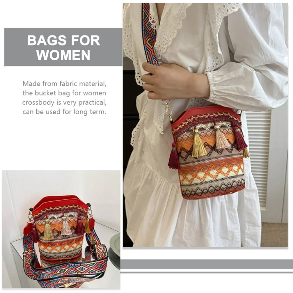 Ethnic Style Womens Bag Tassel Colorful Crossbody Bags Fashion Woven Shoulder Trend Bucket Messenger Niche 250514