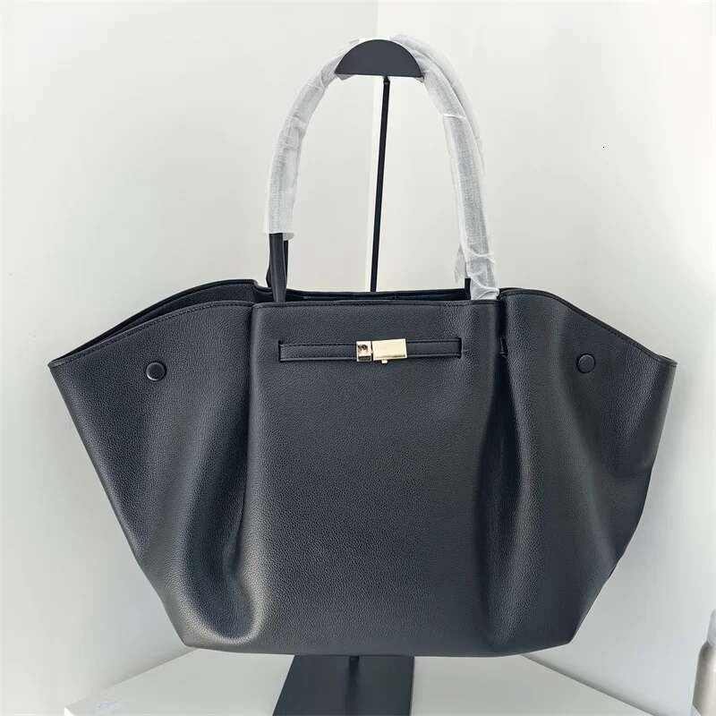 2025 Large Capacity Black Pu Leather Tote High Quality Women's Solid Color Pleated Daily Commuter Bag Female Handbags