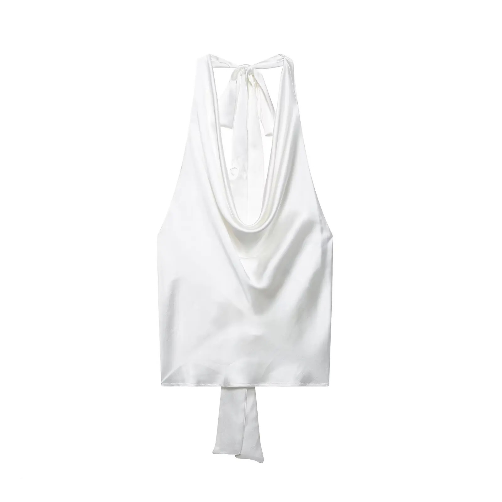 Womens Elegant Satin Halter Blouse with Adjustable Drap Neck Female Camisole Sexy Open Back Sleeveless Holiday High Street Top 250514