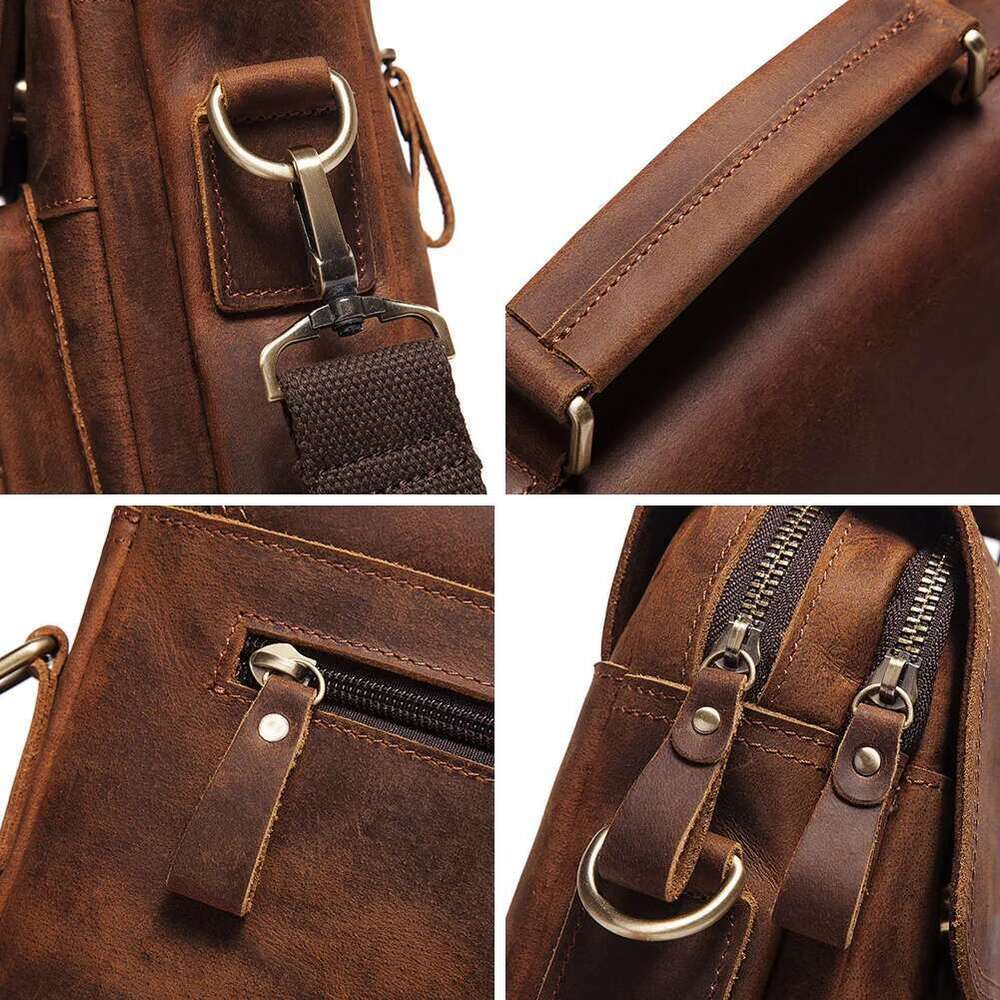 HUMERPAUL Full Grain Leather Shoulder Retro Business Crossbody For Work Large Capacity Male Messenger Travel Bag