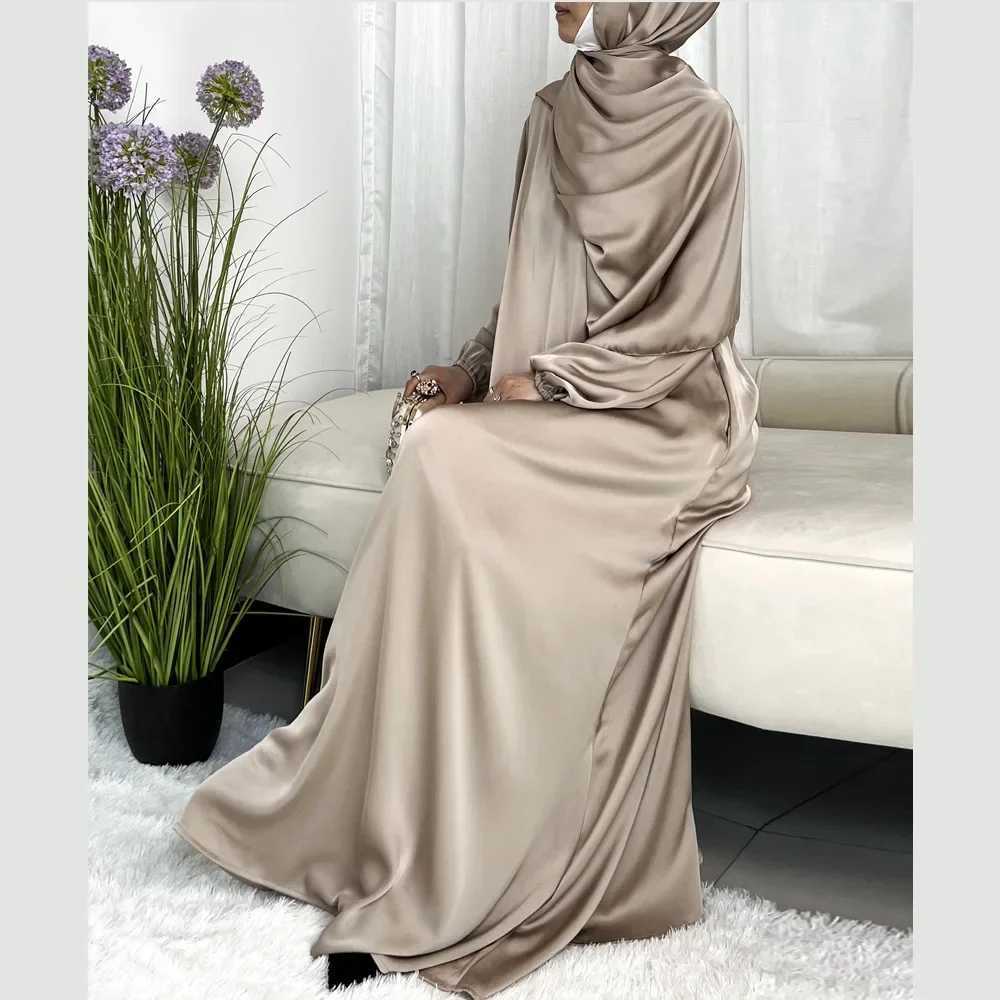 Elegant Shiny Satin Abaya Modest for Women Muslim Eid Dress Ramadan Kaftan Arabic Long Robe Dubai Femme Islamic Jalabiya Vestido X250514