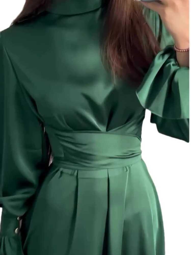 Eid Satin Muslim Dress for Women Abaya Party Dresses Ramadan Lace-up Islam Flare Slve Vestidos Largo Dubai Arab Long Robe 2024 X250514
