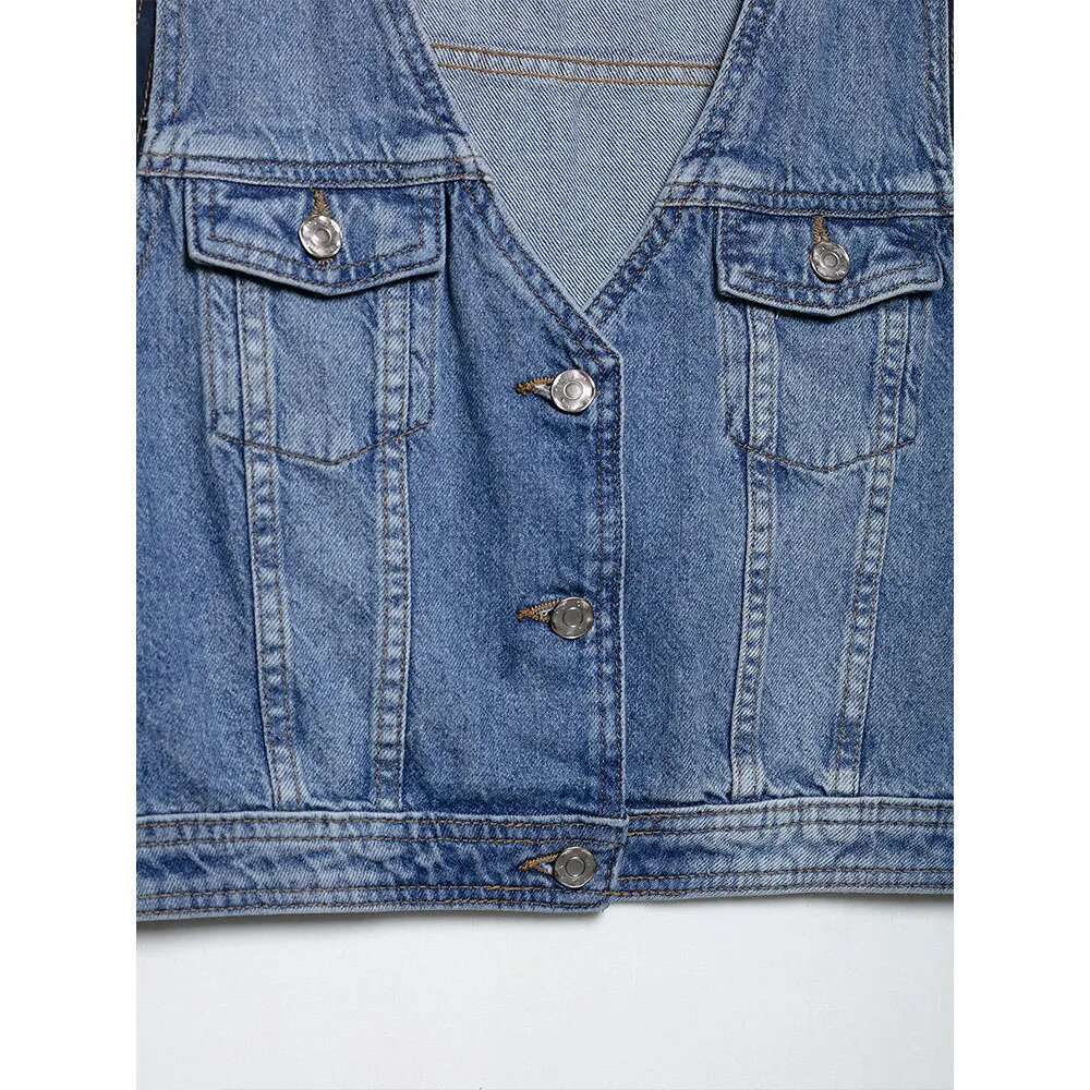 DUOPERI Women 2025 New Denim Blue Waistcoats Casual V-Neck Sleeveless Jackets Vest Female Chic Lady Tank Tops Chaquetas De Mujer